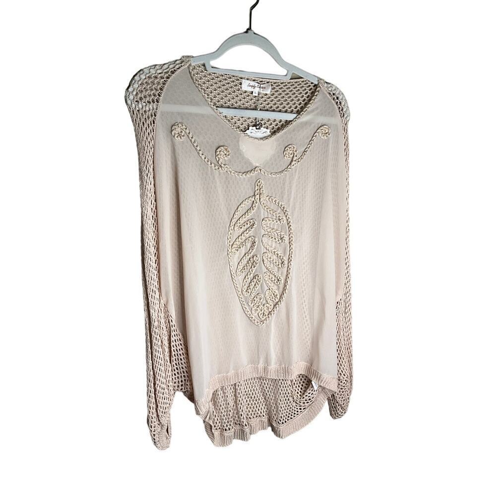 Simply Couture Top Sheer Dolman Sleeves Open Knit Boho Cream Womens Large NWT